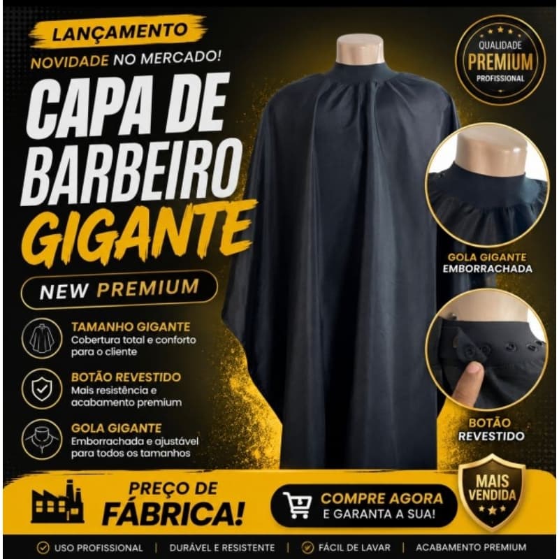 CAPA DE BARBEIRO GIGANTE NEW PREMIUM GOLA EMBORRACHADA PROFISSIONAL MICROFIBRA LUXO BARBER SHOP