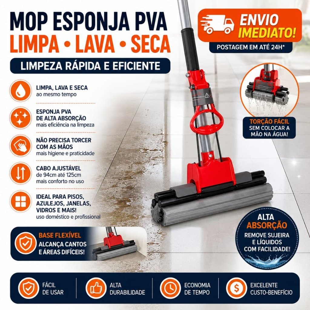 Mop Rodo Mágico Dobrável Absorvente Pva Limpeza Vidros Chão Limpeza Geral Vassoura Mágica Lava  Seca