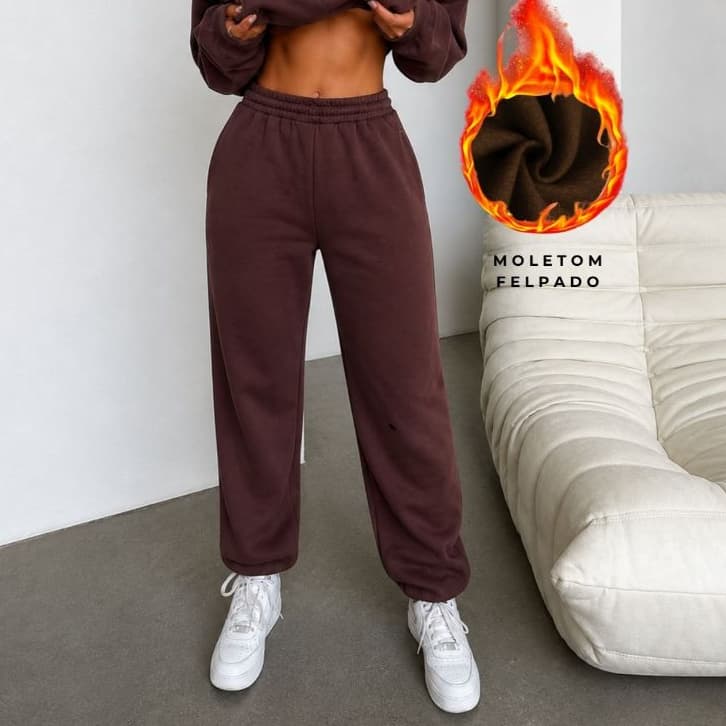 Calça Moletom Feminina Jogger Flanelada Quentinha com Bolsos Confortável Moletom Premium Casual