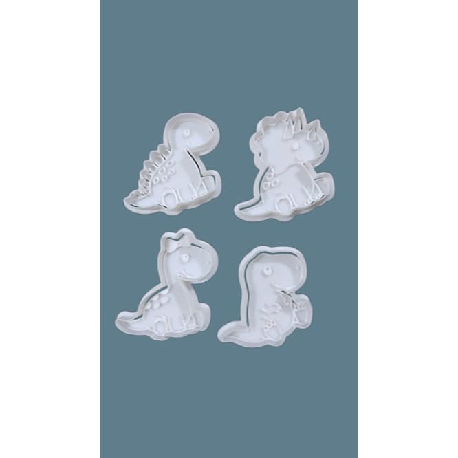 Kit Cortadores Dinossauro 4 Peças + Marcadores Biscoito-Fondant-Biscuit PLA