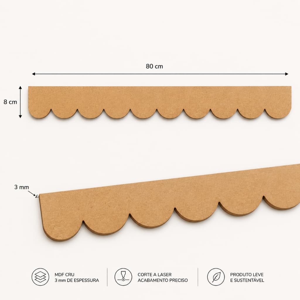 Kit Régua Babado MDF Cru 80cm x 8cm Acabamento Para Ripado Parede Infantil Quarto Bebê Menina Rosa Delicado