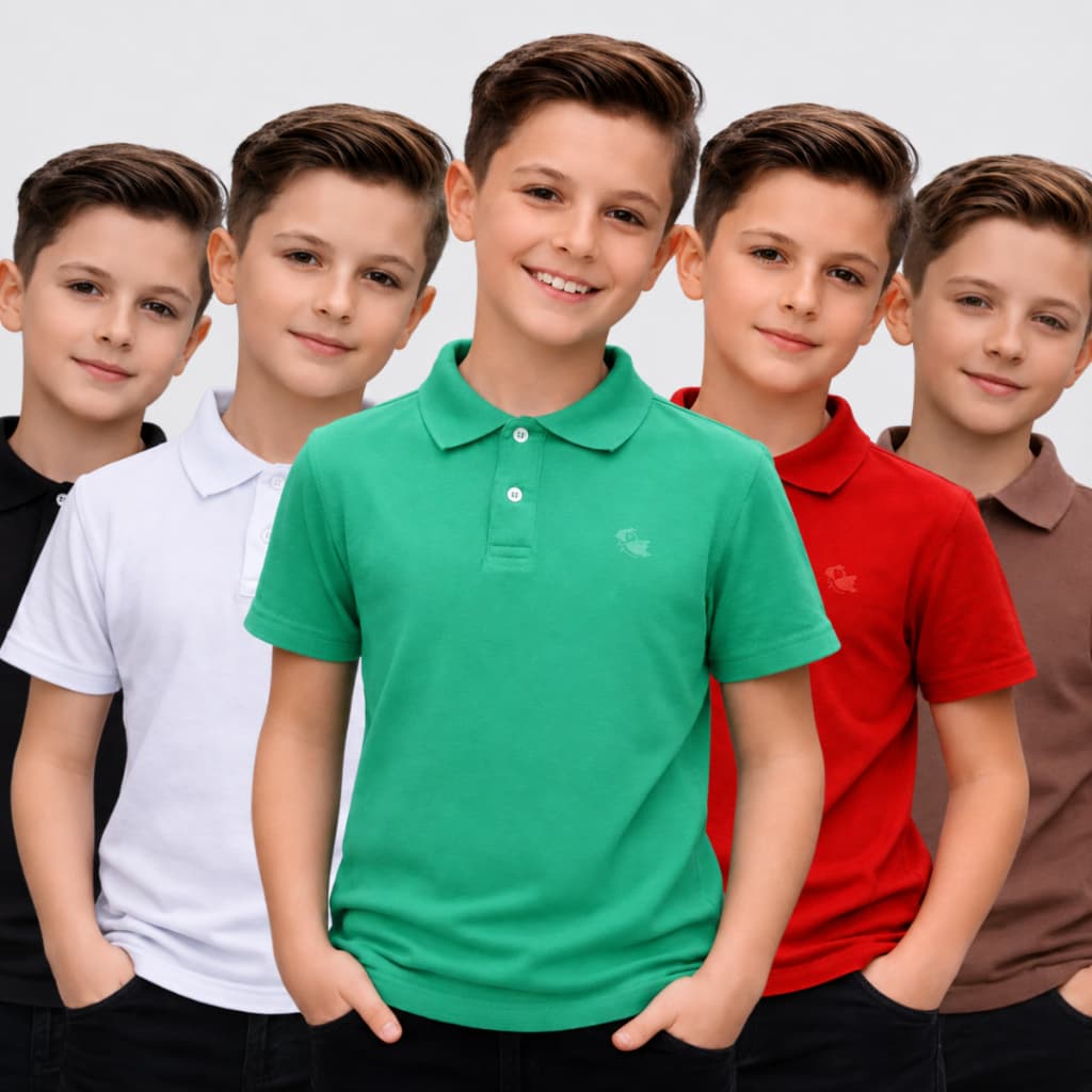 Kit 5 Camisa Polo Infantil Menino Masculina Algodão Piquet