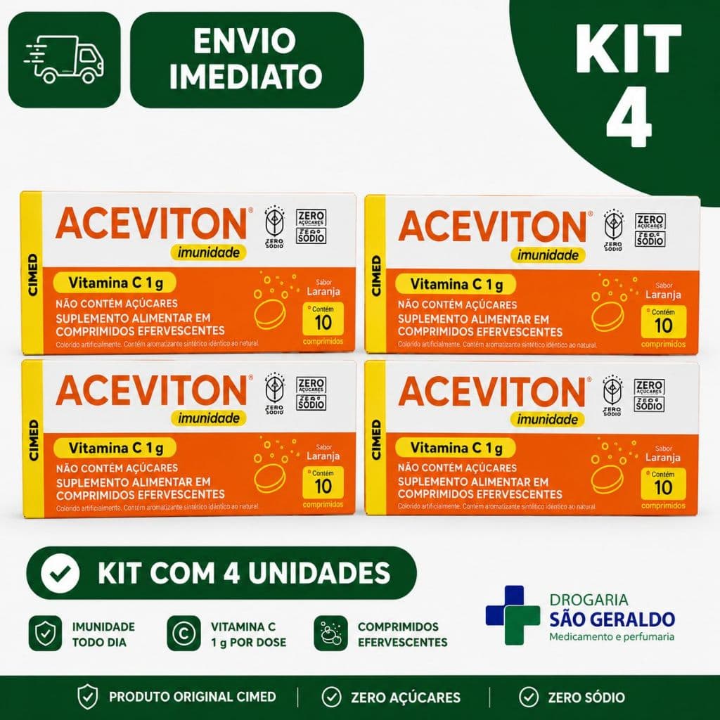 Kit 4 6 8 Aceviton Vitamina C 1g Efervescente 10 Comprimidos Imunidade Energia Antioxidante Suplemento Aliment