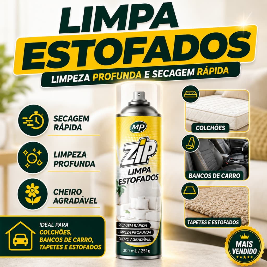Zip Limpa Estofados Spray 300ml Sofá Colchão Banco Carro Tecido Tapete Secagem Rápida