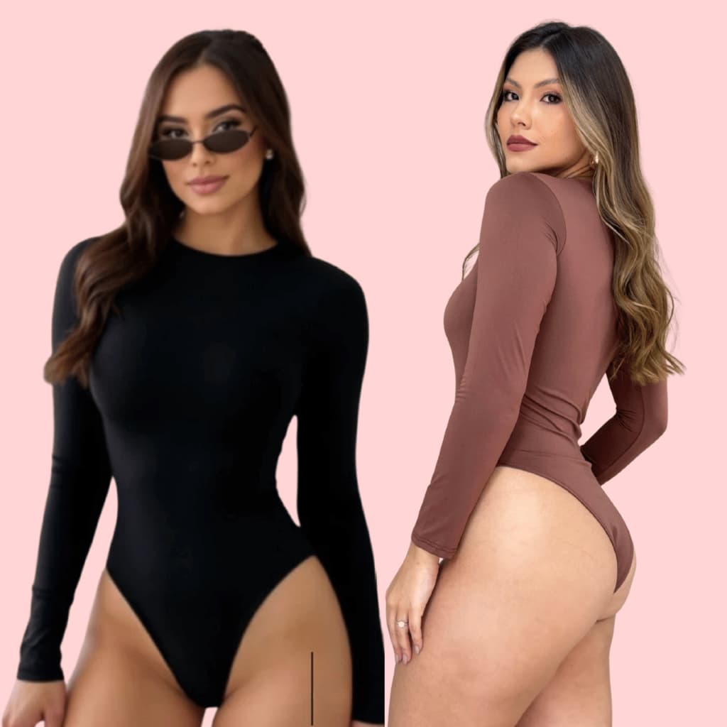 Blusa De Frio Feminina Body Manga Longa Suplex Gola Redonda Básico Elegante Moda Inverno