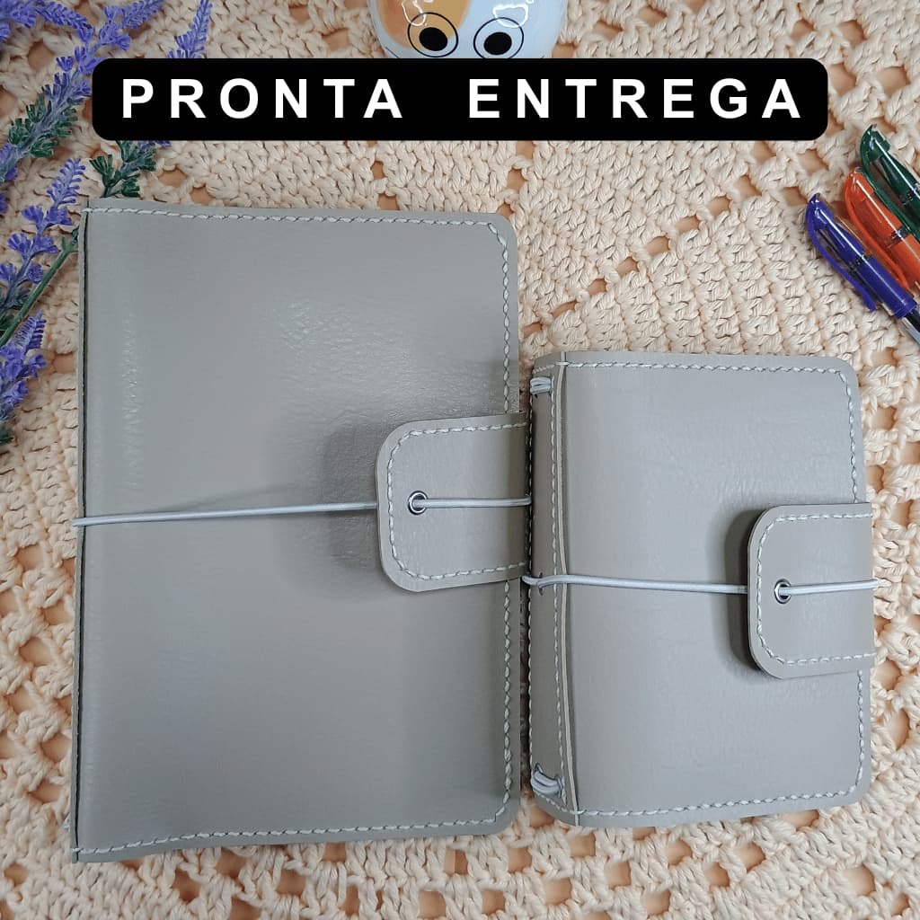 Capa A5 Bege em Couro Vegano para 4 Cadernos tipo Midori / Bullet Journal / Diário / Planner
