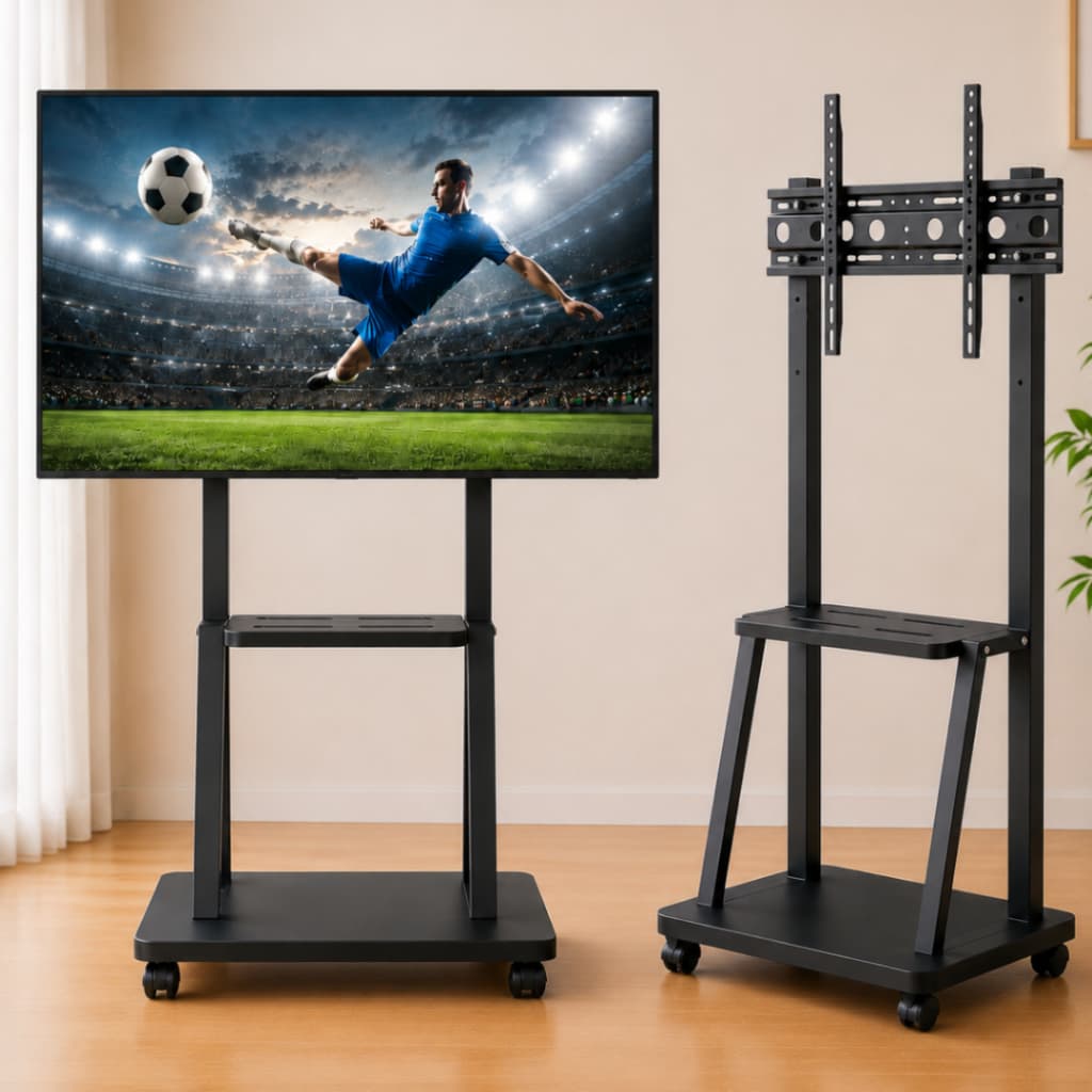 Suporte de TV Pedestal Móvel Ajustável com Rodas para TVs de 32 a 65 Polegadas Universal Preto