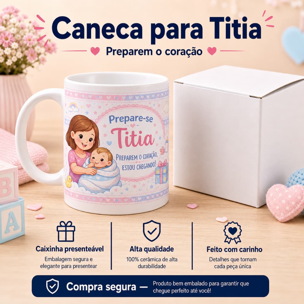 Caneca Gestação Presente para Titia Anúncio De Gravidez para Tia titia Familia Chá revelação xícara