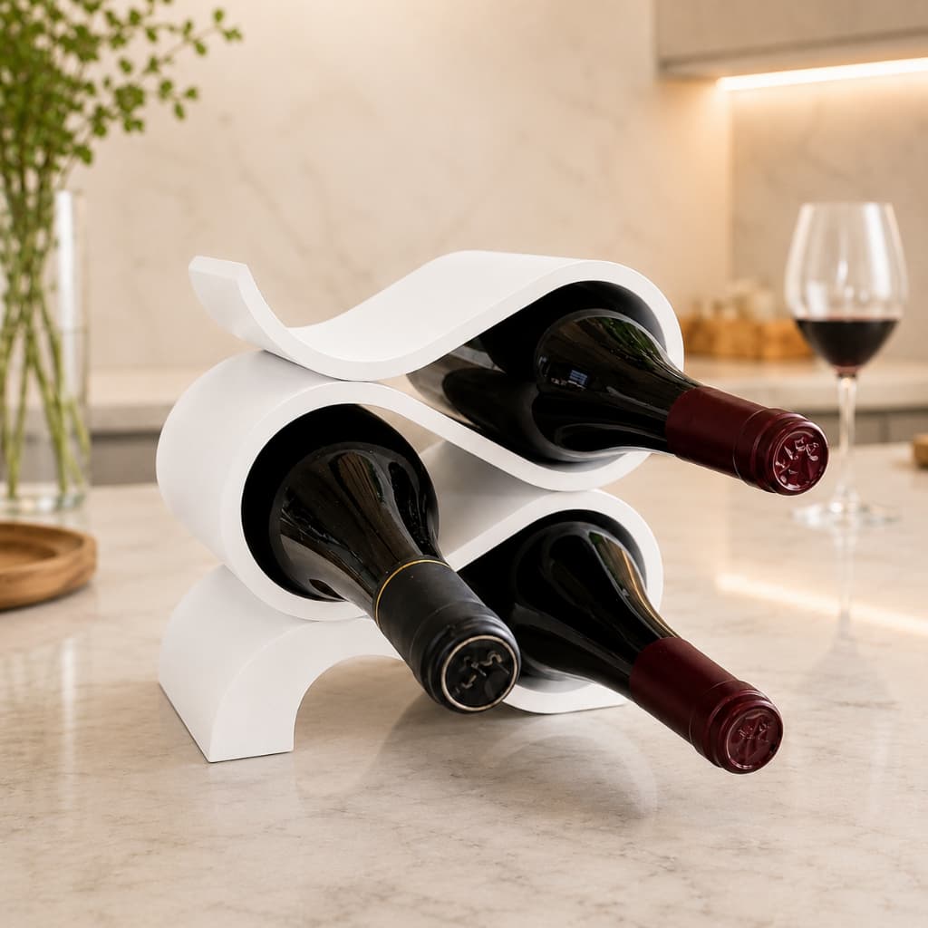 Adega Porta Vinho De Mesa Suporte 3 Garrafas Estilo Moderno Design Curvas