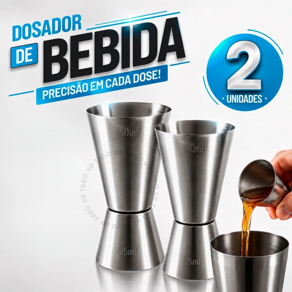 Kit Dosador de Bebida Duplo Inox Drink 25ml e 50ml Barman Bar Cozinha Profissional Premium