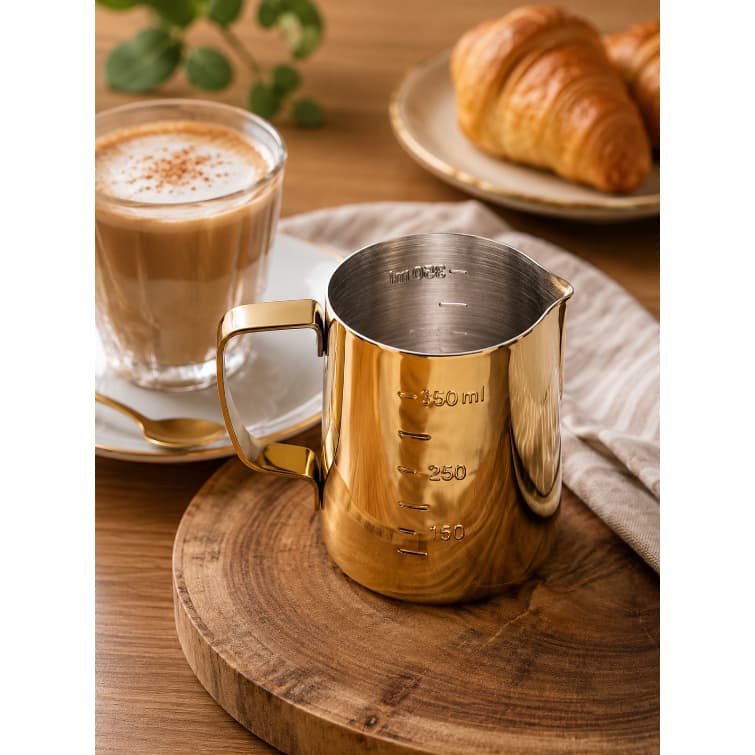 LEITEIRA DE AÇO INOX COM MEDIDAS 350ML DOURADA - LYOR - 2961-1