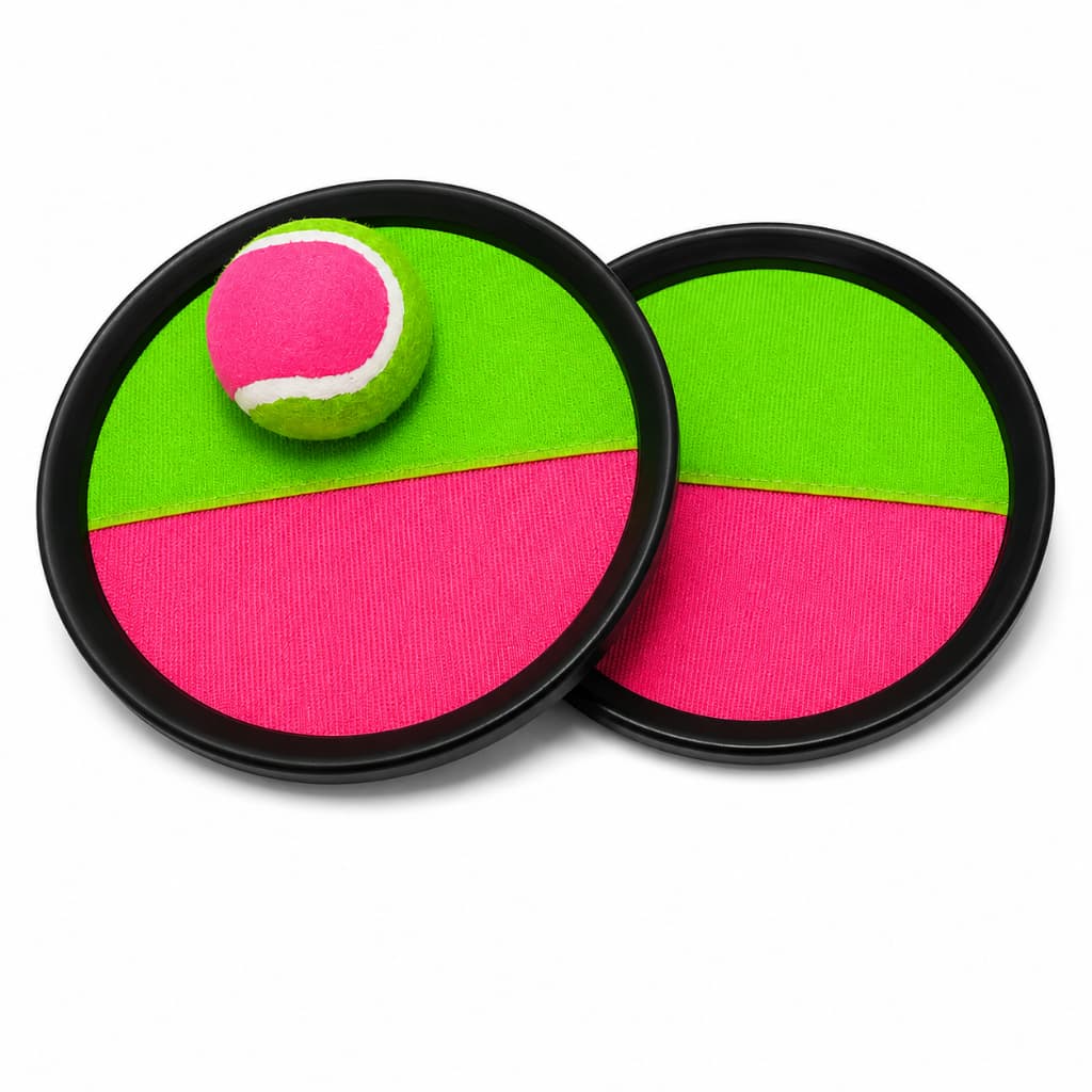 Kit Raquetes + Bolinha Infantil Velcro Bateu Colou Gruda Verde Rosa Esporte Brinquedo Presente