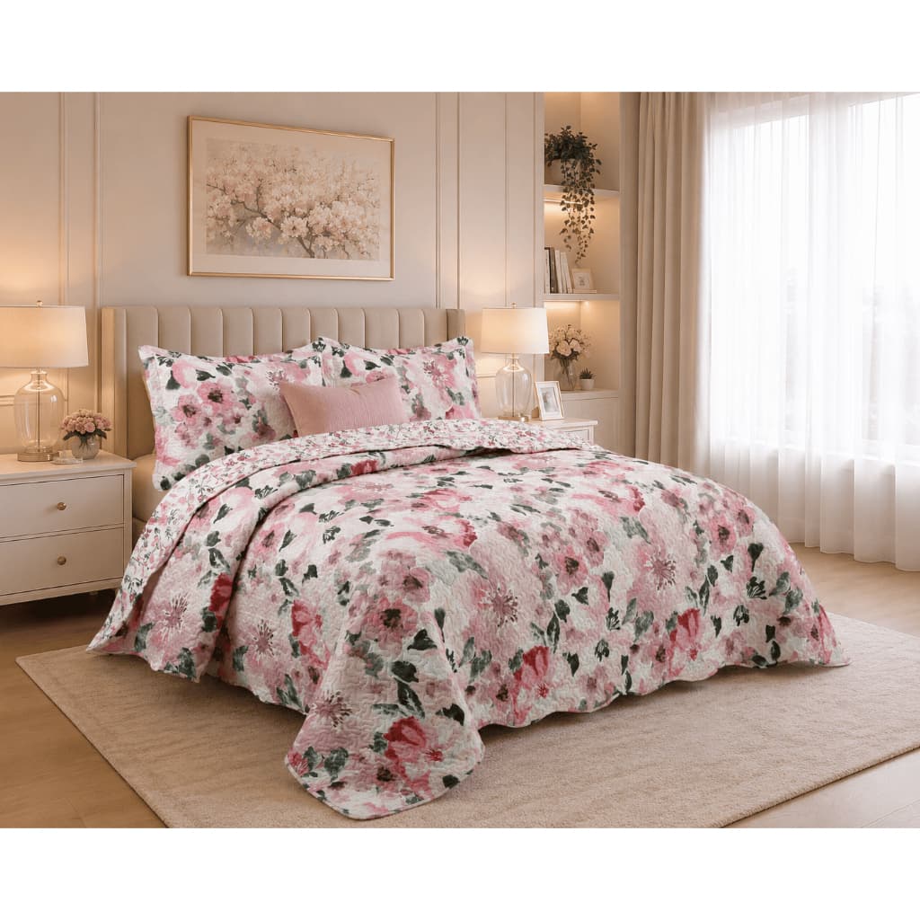 Cobre Leito Queen Dupla Face Estampado Com 3 Peças Kit Colcha Patchwork Colcha Queen  Dupla Face
