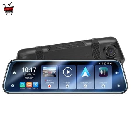 Espelho Retrovisor Inteligente 10" CarPlay Android Auto Sem Fio Câmera Frontal e Traseira Full HD Dash Cam GPS Bluetooth
