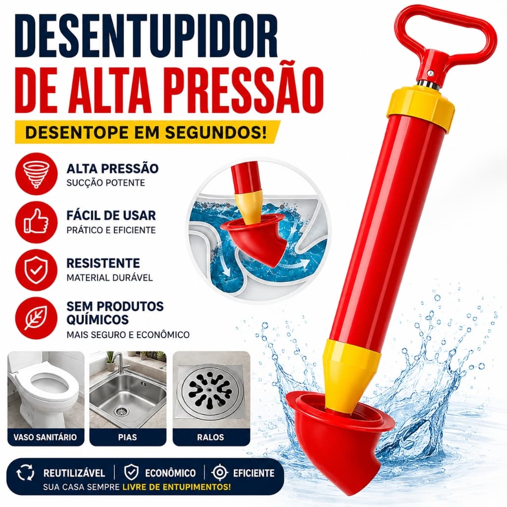 Desentupidor Manual De Vaso Pia Ralo Cano Tipo Bomba de Sucção Alta Pressão com Borracha 150mm