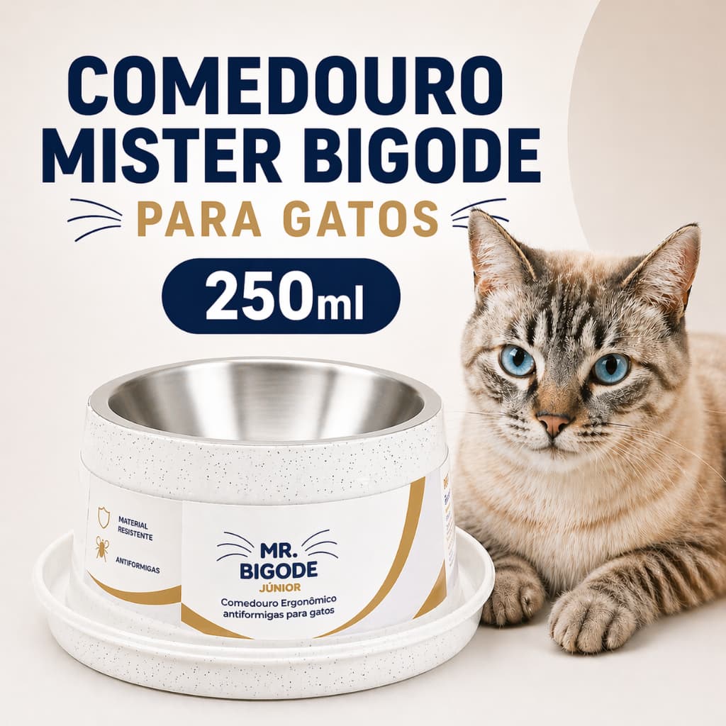 Comedouro E bebedouro para gatos Ergonômico  MR. BIGODE capacidade 250ml Cor BRANCO