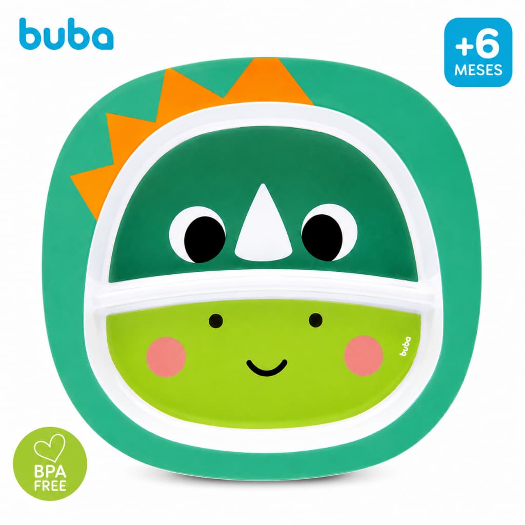 Prato Infantil com Divisória Buba Dinossauro BPA Free +6 Meses Micro-ondas Lava-Louças