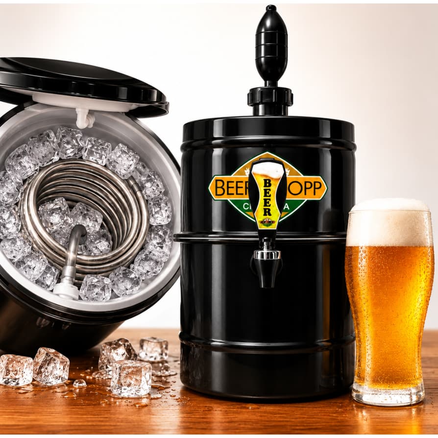 Chopeira Portátil Beer Chopp Manual 5,1L Alumínio Sistema Gelo C/ Serpentina Acessórios Torneira