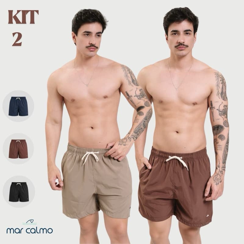 KIT 2 MASCULINO TACTEL ELASTANO PREMIUM LISO 3 BOLSOS COLORIDO CORRIDA ACADEMIA CASUAL CAMINHADA