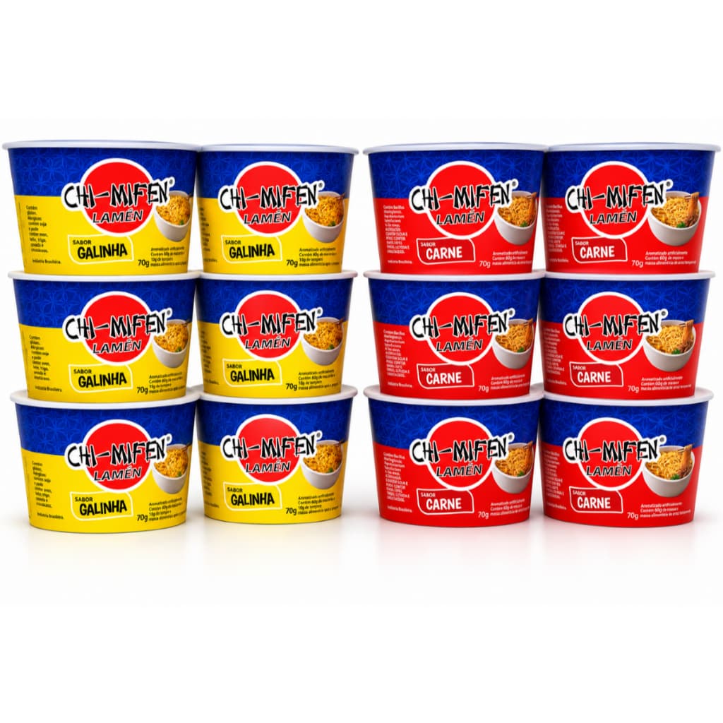 Kit Com 12 Capnudous Lamén Chi-mifen Sabor Carne e Galinha 70g