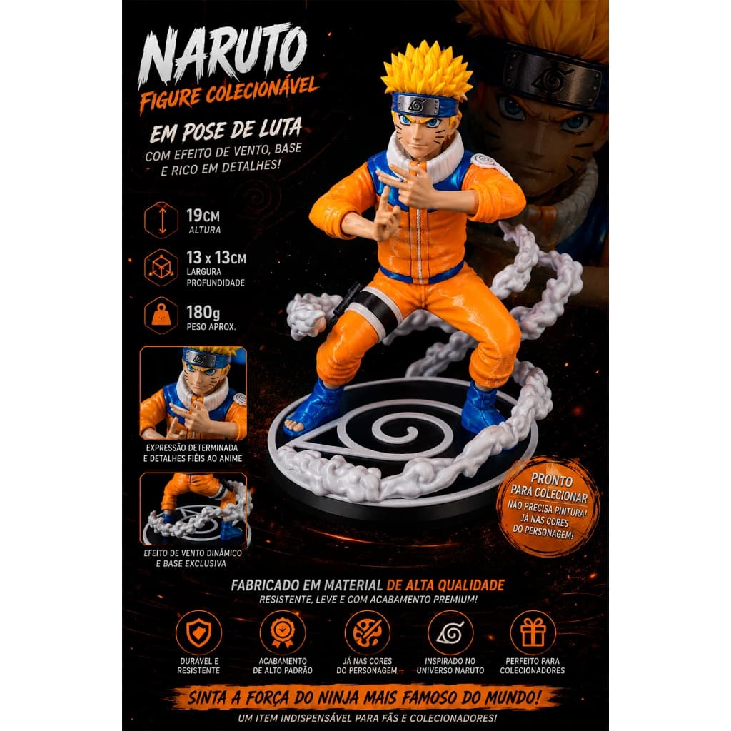 Estatua Naruto 20cm Colecionavel Figure Com Base Rico Em Detalhes Alta Qualidade Gamer Nerd Geek
