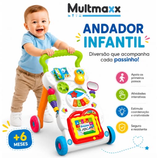 Andador Infantil Didatico Centro de Atividades Brinquedo Educativo Para Bebe Quadro Magico Mesinha