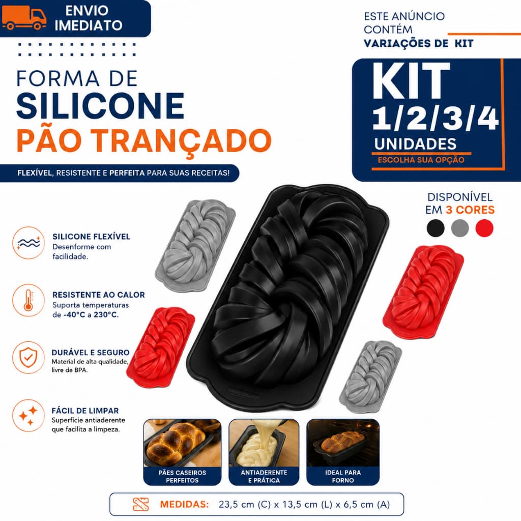 Forma De Silicone Pão Trançado 1/2/3/4 Antiaderente Flexível Para Bolo Pães E Sobremesas 23,5x13,5cm