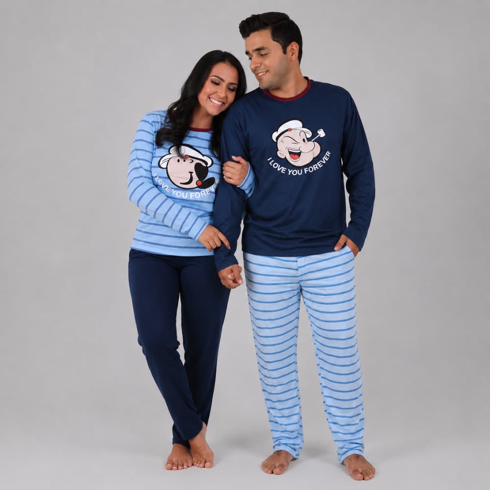 Kit Casal Pijama Longo Inverno Feminino Masculino Combinando Estampas Variadas
