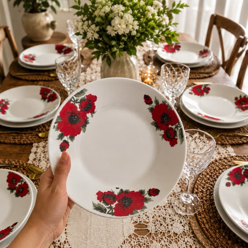 KIT Prato Redondo de Cerâmica 9" Decorado Floral – Prato para Refeições conjunto 4 ou 6 Unidades - jogo.