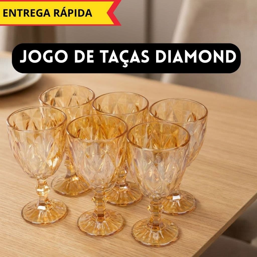 Kit Jogo 6 Taça Dourado Diamond 325ml Luxo