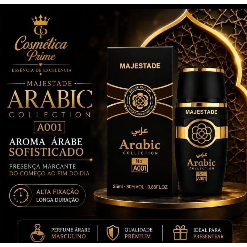 Perfume Arabic Collection Majestade A001 25ml Miniatura Masculino Alta Fixação Cheiro de Rico