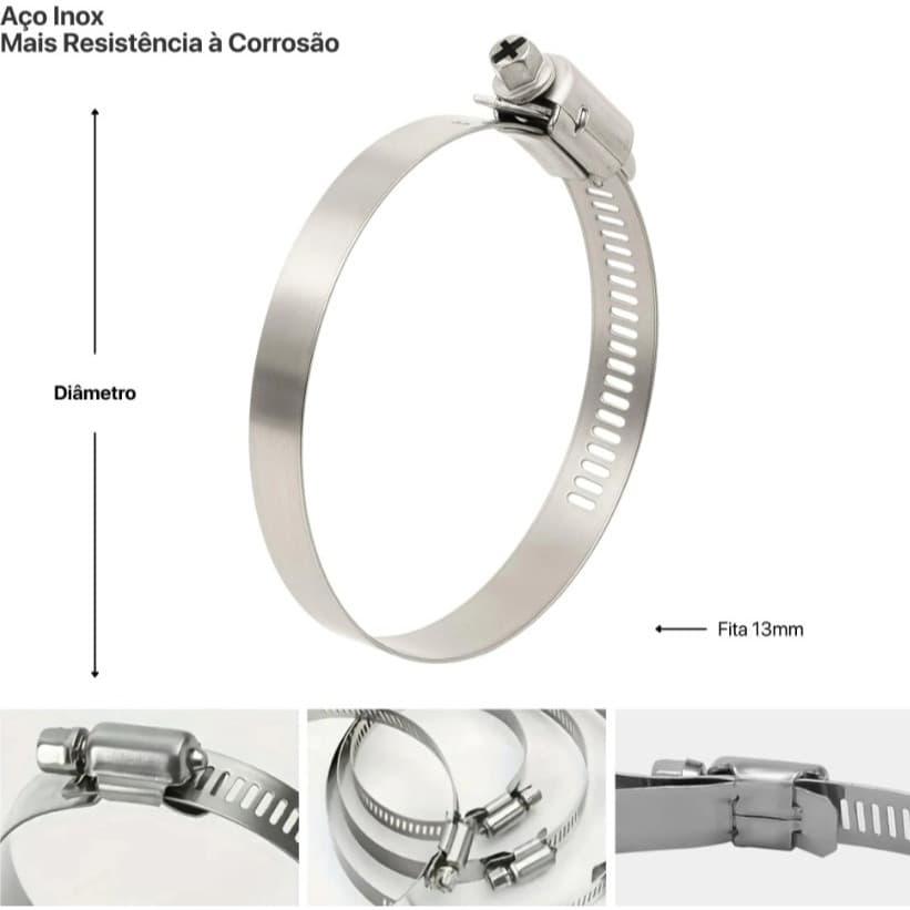 Abraçadeira Regulável Reforçada 100mm 125mm 150mm p/ Conexão Duto Exaustão Cano Exaustor Cultivo Indoor Braçadeira Coifa
