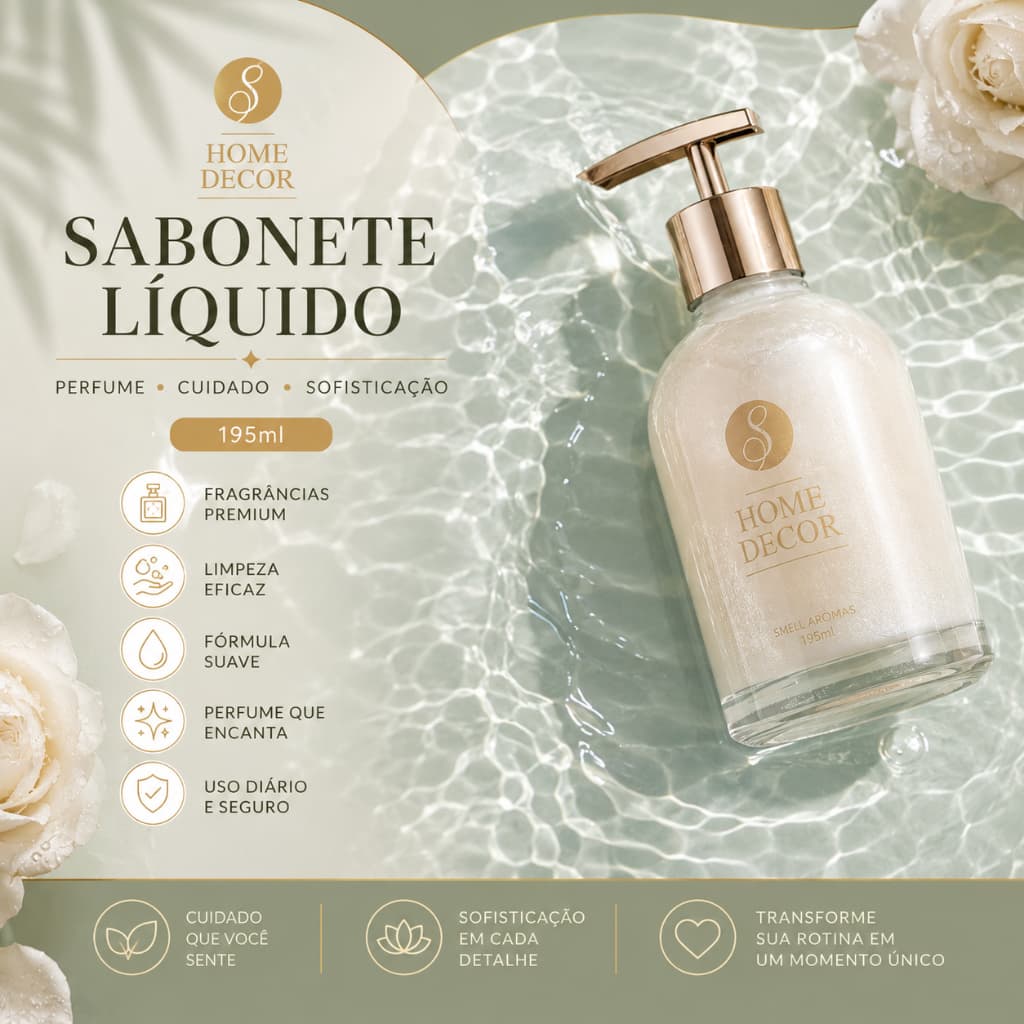Sabonete líquido home decor premium de vidro 195ml perfumado para mãos diversas fragrâncias smell aromas