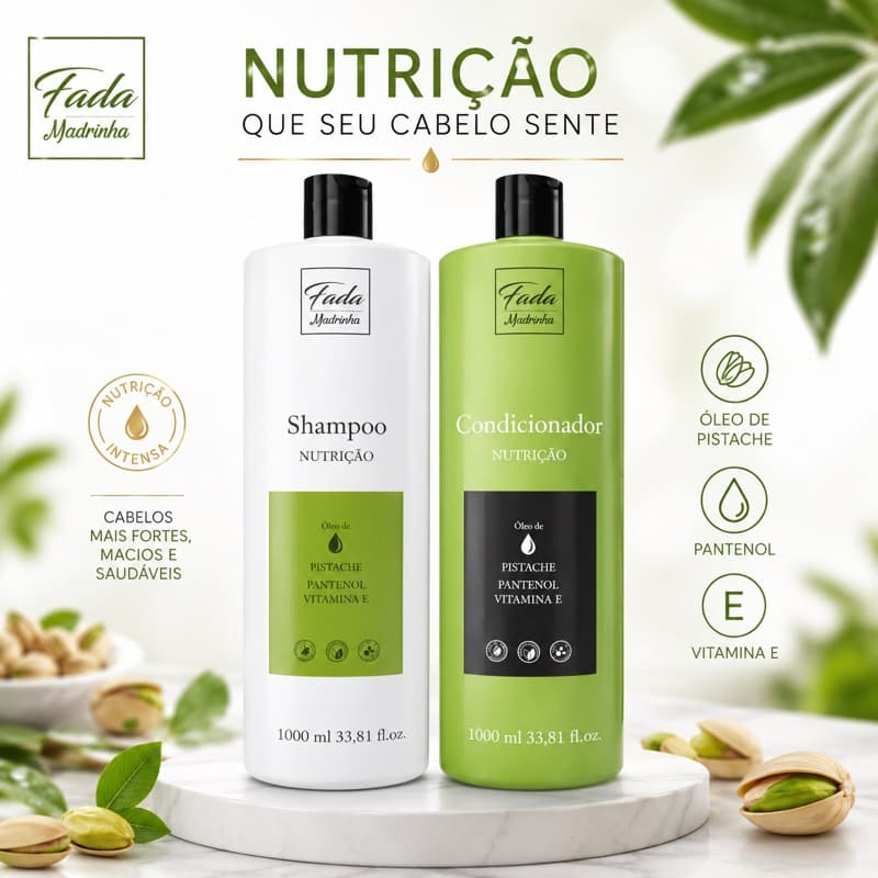 Kit Shampoo Condicionador Nutrição Pistache Pantenol Hidratação Cabelos