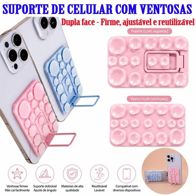 Suporte de Celular com Ventosa Dupla e Suporte Ajustável | Fixação Forte para Vídeos, Lives e Séries