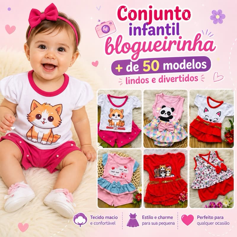 Kit 6 peças roupa infantil menina (3 CONJUNTOS) 0 a 6 anos - kit 3 conjuntos roupa de bebê feminina
