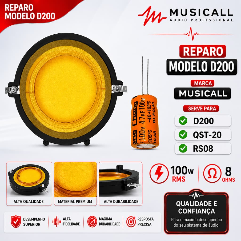 1 Reparo Para Corneta Driver D200 Com Capacitor De Driver Som Profissional Som Residencial Som Automotivo