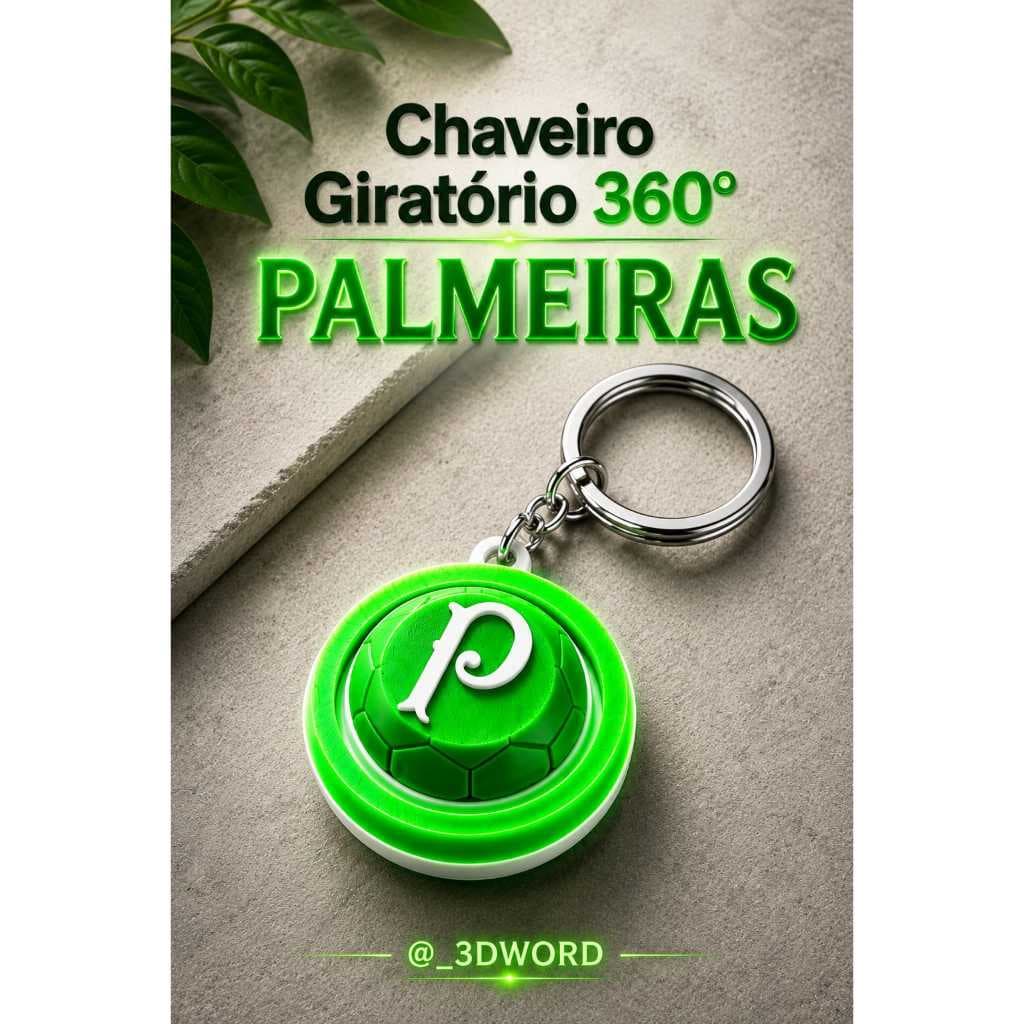 Chaveiro Giratório Palmeiras Personalizado em Impressão 3D Premium com Design Exclusivo para Torcedores Fiéis