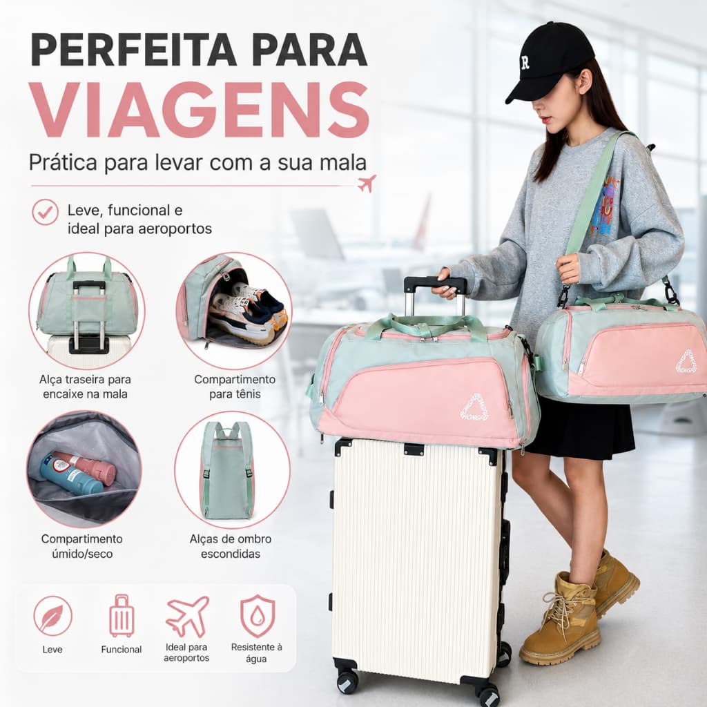 Bolsa de Viagem 3 em 1 Grande Capacidade | Impermeável | Compartimento para Tênis | Compartimento Úmido e Seco