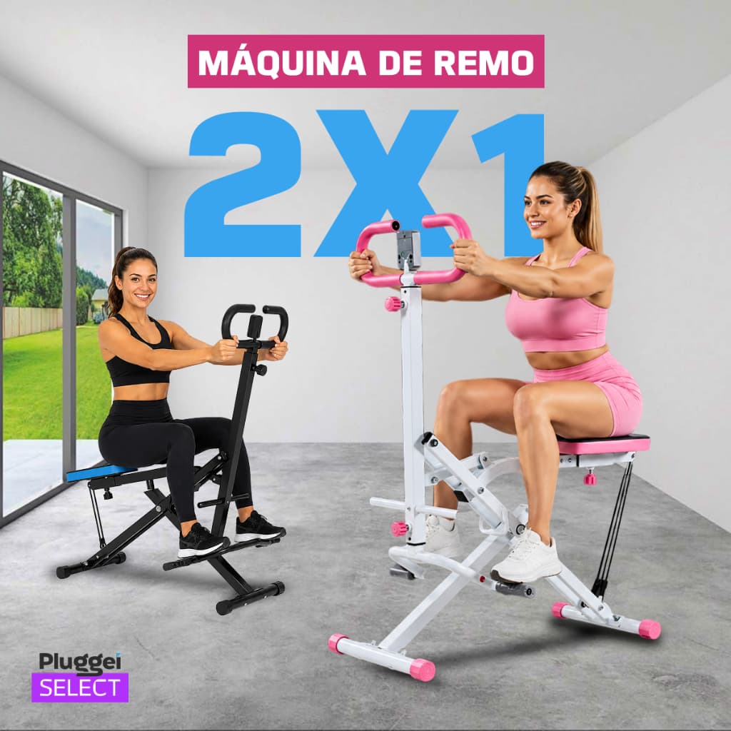 Máquina De Agachamento Simulador de Remo Dobrável 2 em 1 Fitness Musculação para Treino Completo