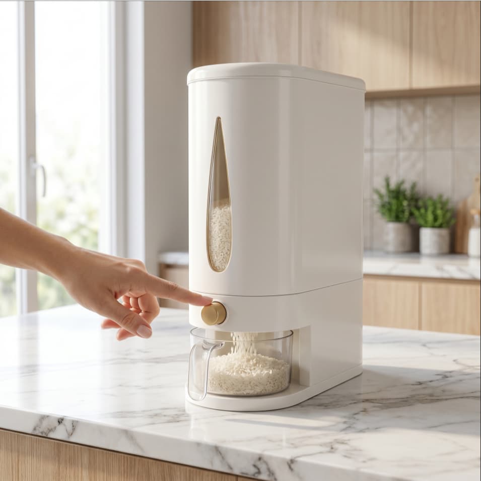 Novo recipiente para arroz com botão de pressão (5L/10L)