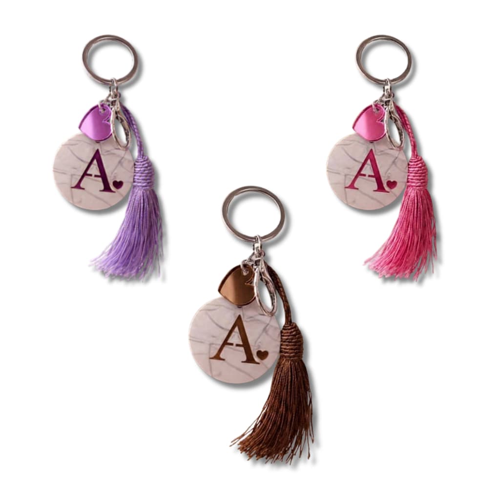 Chaveiro Personalizado Inicial Com Tassel Luxo Acrílico Presente Especial