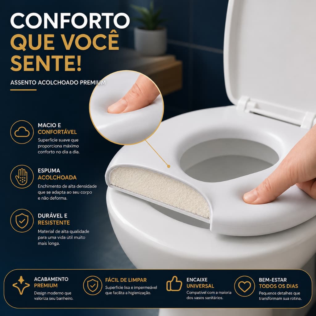 Assento Sanitário Universal Fechamento Suave e Seguro
