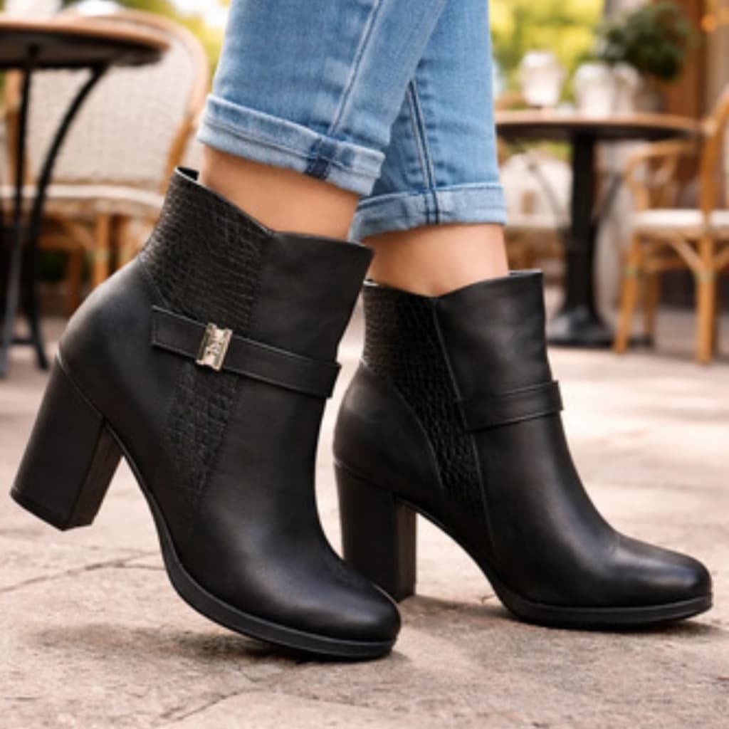 Bota Feminina Piccadilly Cano Curto Original Elegante Wide-Fit Preto Moderno Sofisticado Salto Alto