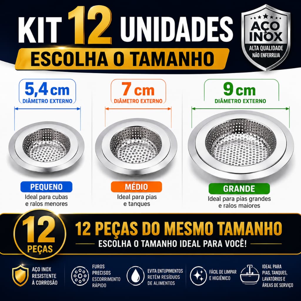 12 ralinhos 💧 Ralinhos Inox premium 5,4; 7 ou 9cm – Kit com 12 und - revendedor- valvula americana
