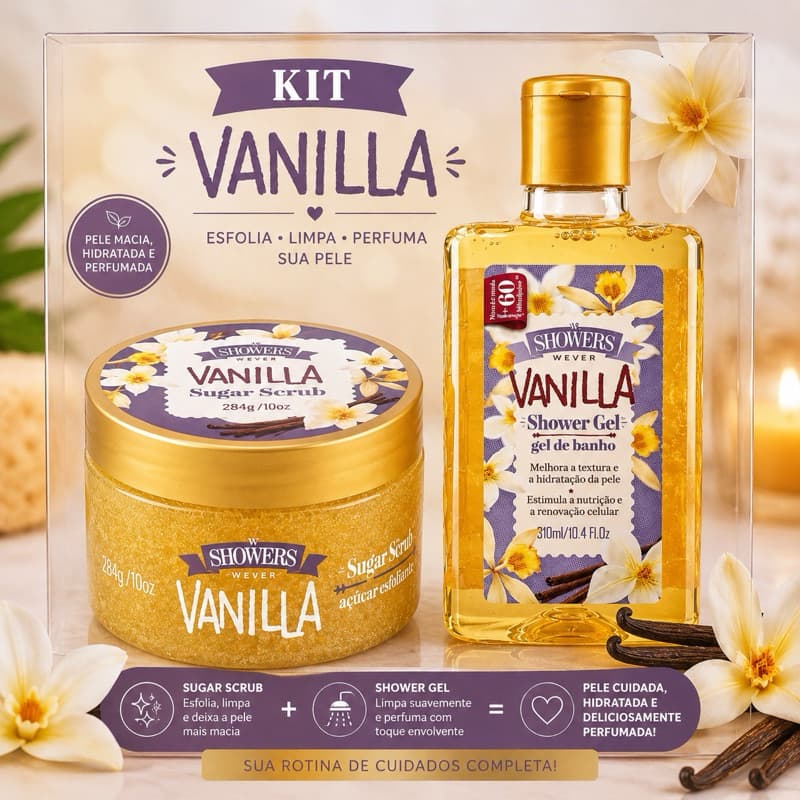 ✨ Kit Vanilla Wever Esfoliante Corporal 284g + Shower Gel 310ml Hidratante Perfumado