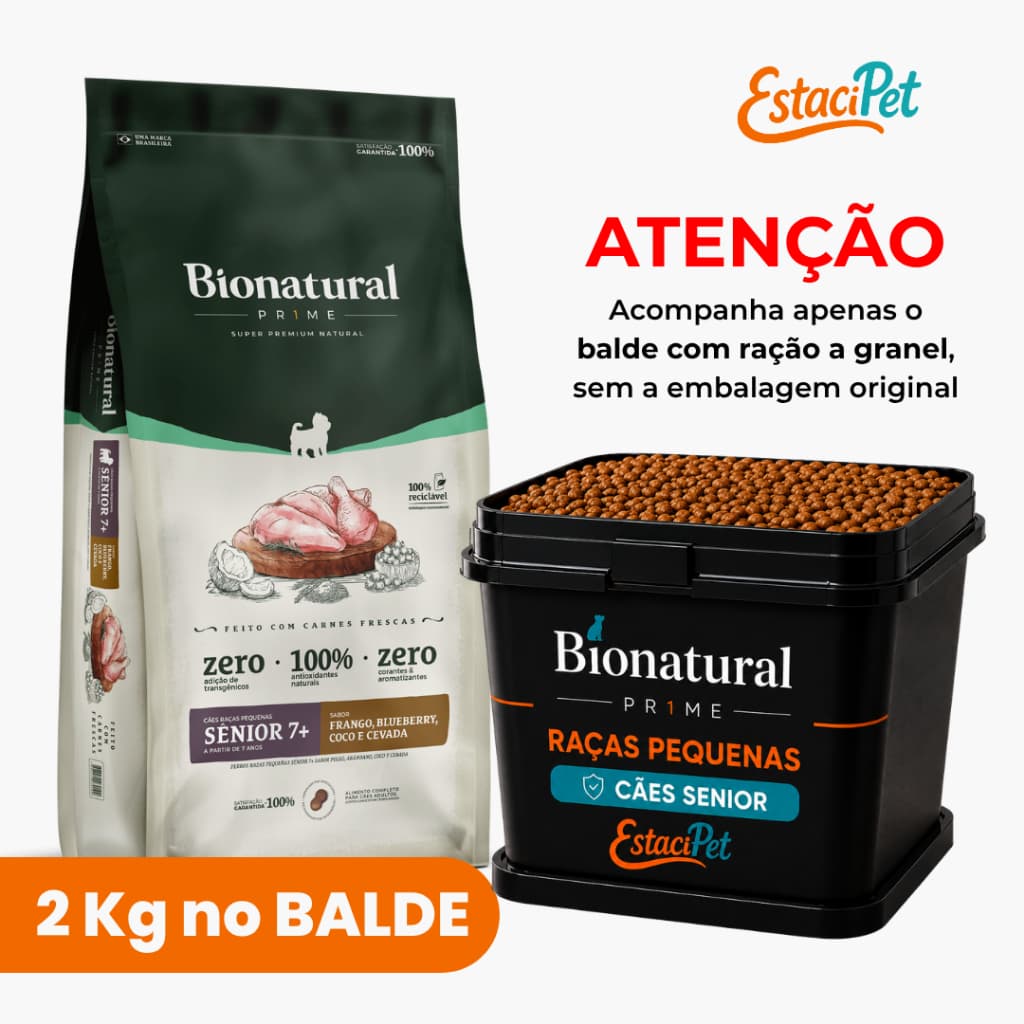 Racao Super Premium Caes Senior 7+ Racas Pequenas Frango Balde Bionatural Prime Envio Imediato