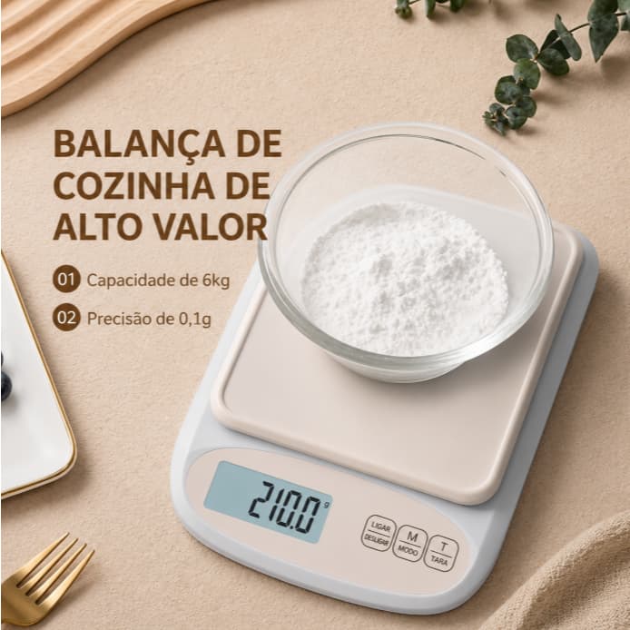 Balança Digital Cozinha 6kg 0,1g Alta Precisão Recarregável USB LCD