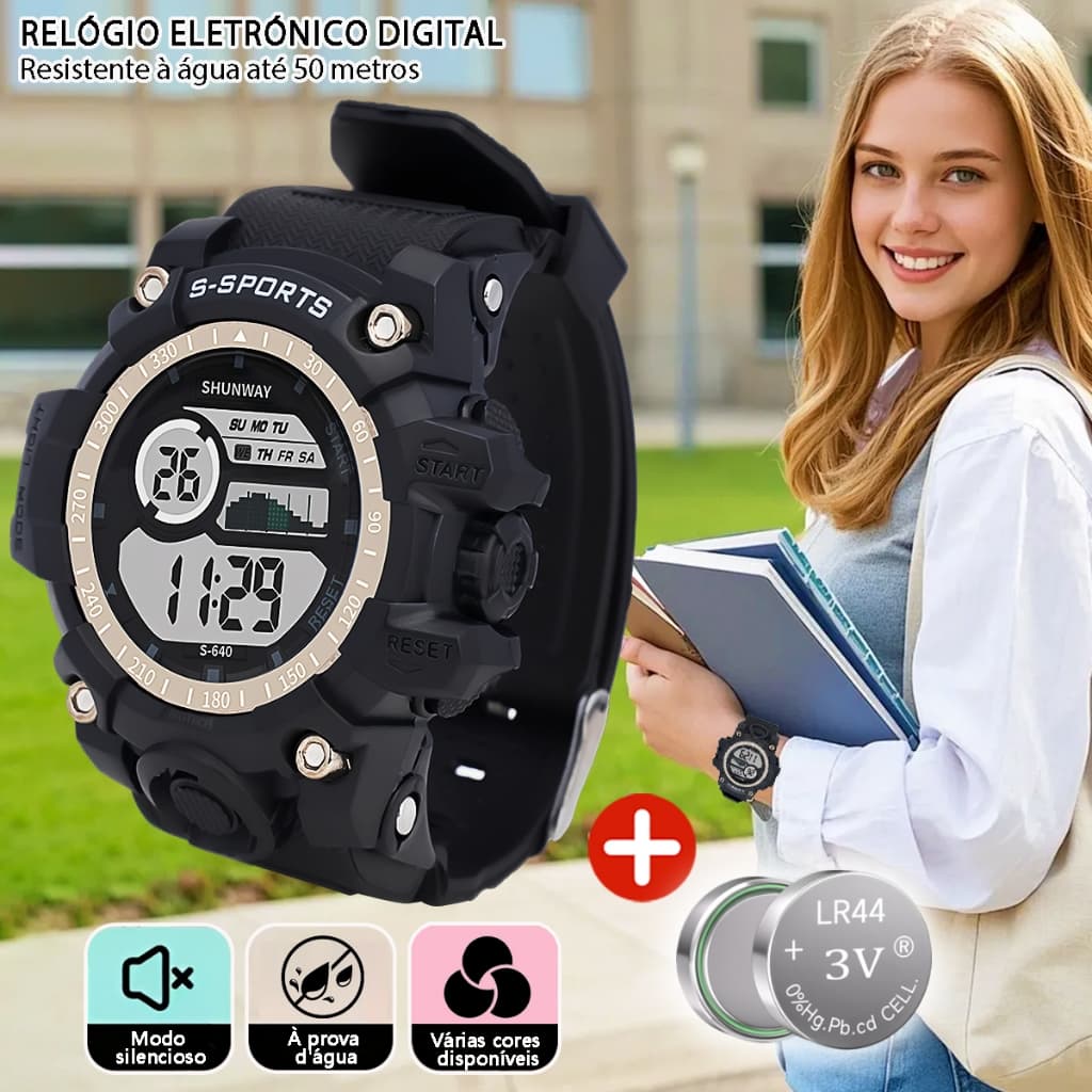 Relógio Digital Feminino Esportivo 50M À Prova D'água Com Cronômetro Alarme Luz Noturna E Calendário