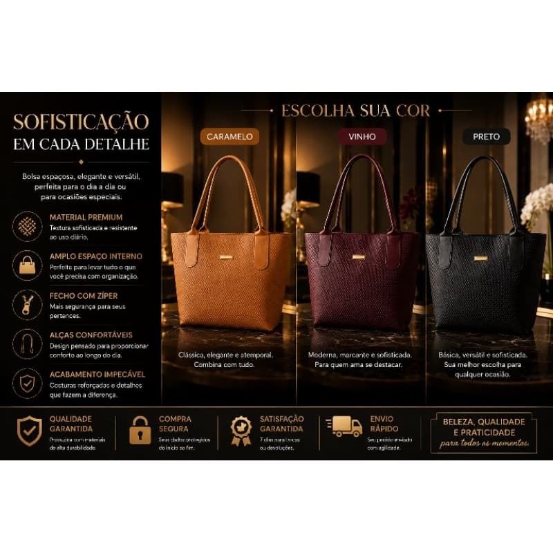 Bolsa Feminina Sacola Grande De Ombro Tote Espaçosa Couro Reforçado